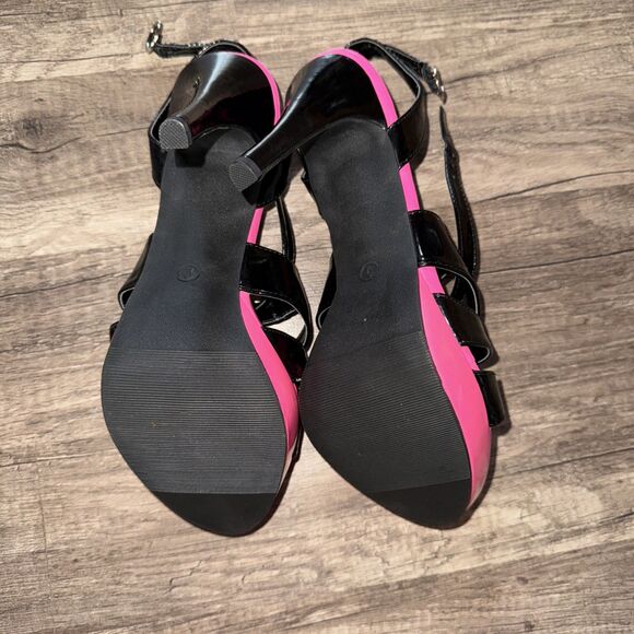 Deb Black With Hot Pink Strappy PVC Leather Heels 9 - Picture 5 of 8